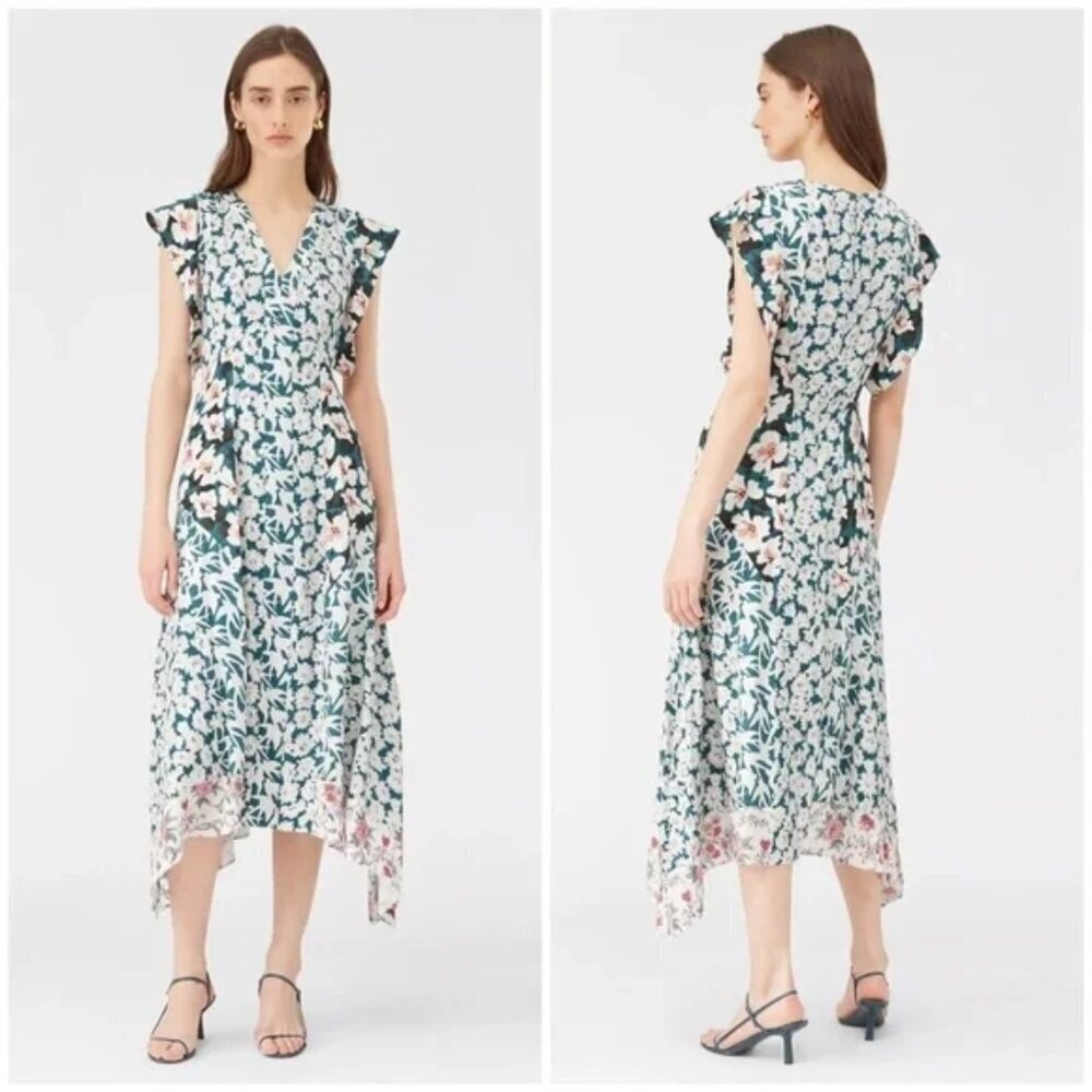 REBECCA TAYLOR green white‎ flower Serene Dress 10